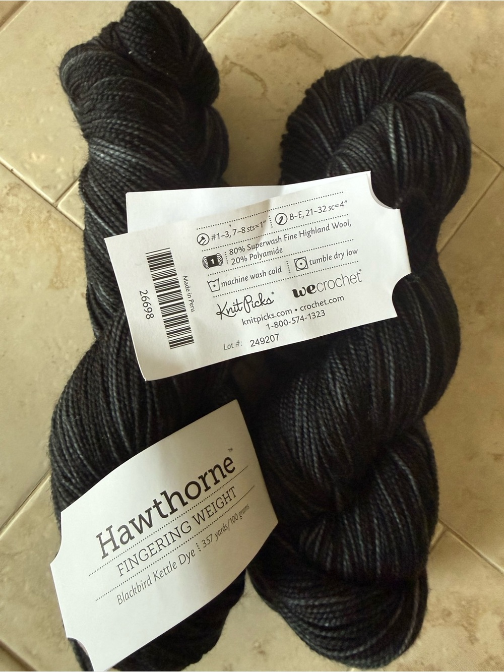 Hawthorne Fingering Weight Yarn - Black/Grey - Blackbird